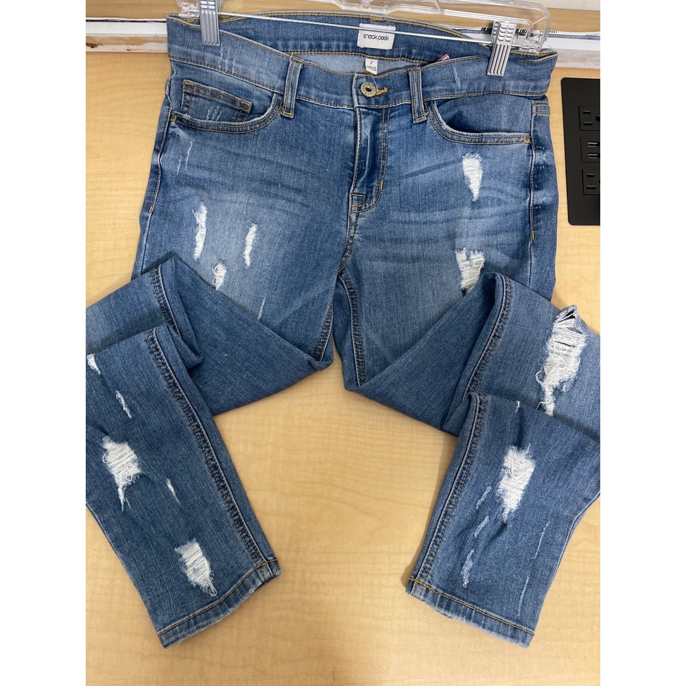 Sneak Peek Womens Distressed Skinny Jeans Medium Wash Denim Size 7 Distressed